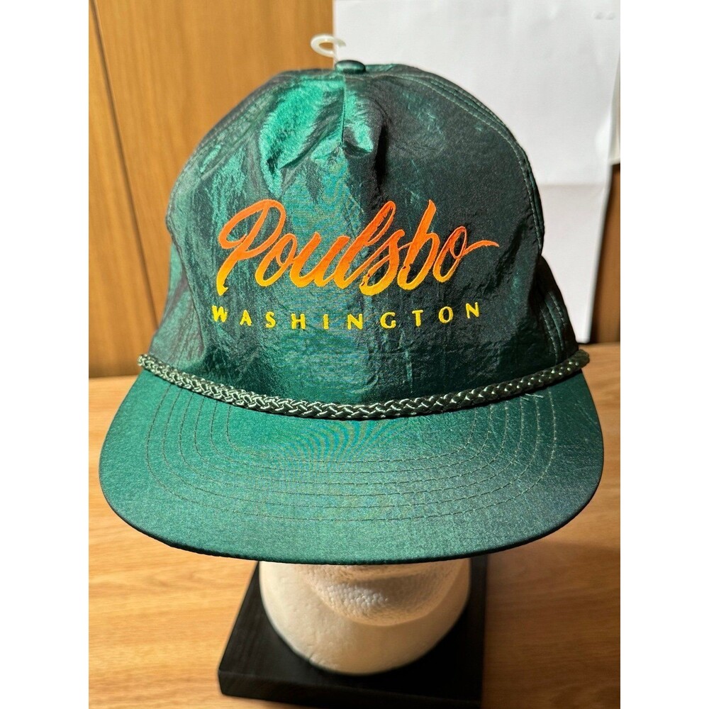 Vintage Poulsbo Washington Strapback Nylon Rope Hat Green